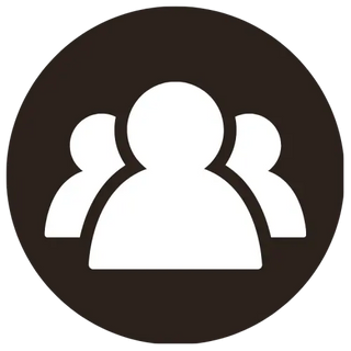 White icon of a group of people on a black background | Texanna Belles Jewelry