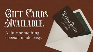 Gift card with envelope on a brown background, text 'Gift Cards Available' | Texanna Belles Jewelry
