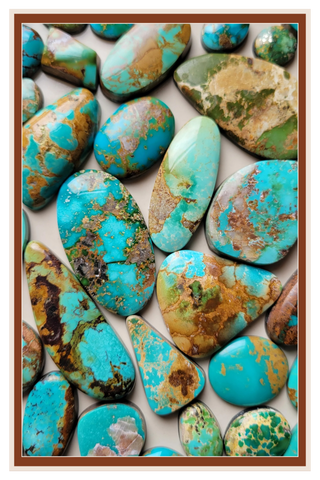 Turquoise and brown gemstones on a beige background | Texanna Belles Jewelry