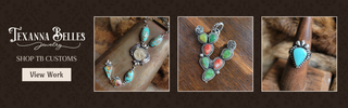 Texanna Belles jewelry with turquoise stones on a wooden background | Texanna Belles Jewelry