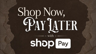 Promotional graphic for 'Shop Now, Pay Later' with shopPay logo on a textured brown background | Texanna Belles Jewelry