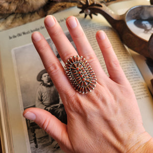 Coral Needlepoint Cluster Ring