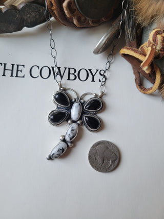 The Nocona Dragonfly Necklace - Onyx × White Buffalo