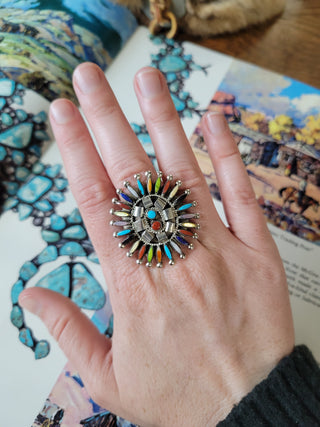 The Whitaker Needlepoint Cluster Ring - Sz 8 - Multistone