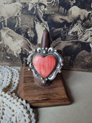 The Pecos Heart Ring - Adjustable - Red Spiny