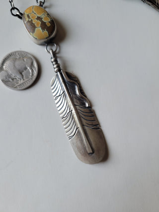 The Lottie Feather Necklace - Blue Moon