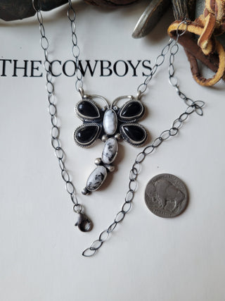 The Nocona Dragonfly Necklace - Onyx × White Buffalo