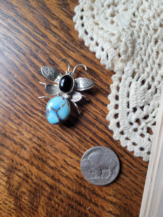 The Collette Bug Pin - Golden Hills & Black Onyx