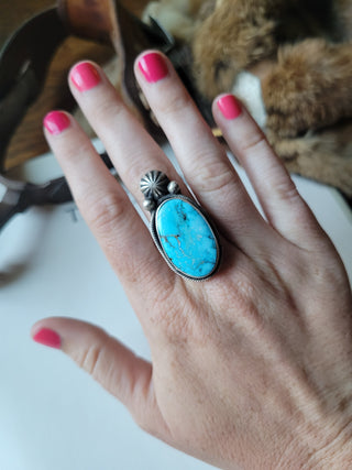 The Canyon Moon Ring - Sz 8.5 - White Water Turquoise