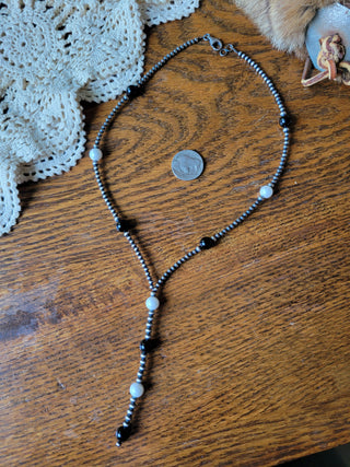 The Hollis Pearl Lariat - Onyx & Pearls