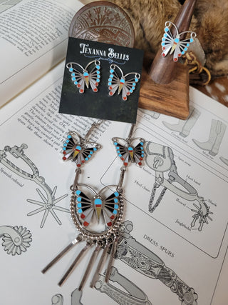 The Huxley Inlay Butterfly Necklace Set - 3pc