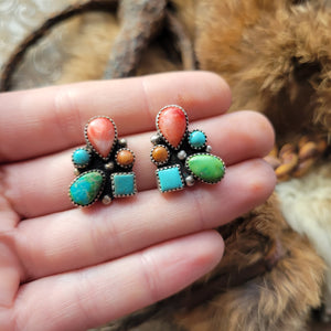 The Lou Cluster Studs - Spiny×Turquoise