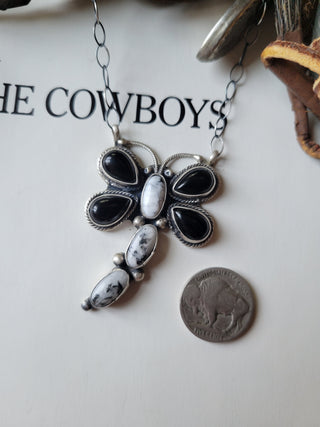 The Nocona Dragonfly Necklace - Onyx × White Buffalo
