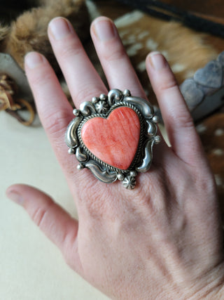 The Pecos Heart Ring - Adjustable - Red Spiny