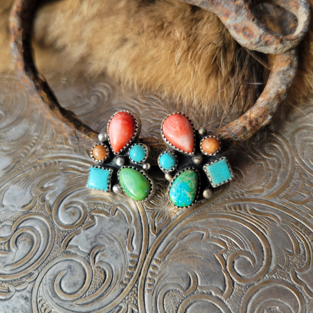 The Lou Cluster Studs - Spiny×Turquoise