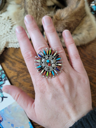 The Whitaker Needlepoint Cluster Ring - Sz 8 - Multistone