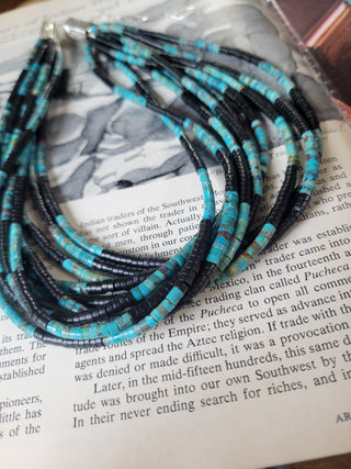 The Jamee 10 Strand Heishi Necklace - Onyx & Turquoise
