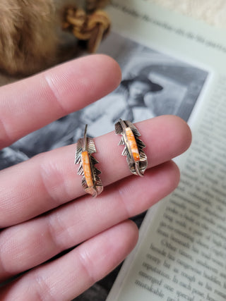 Orange Spiny Feather Half Hoops