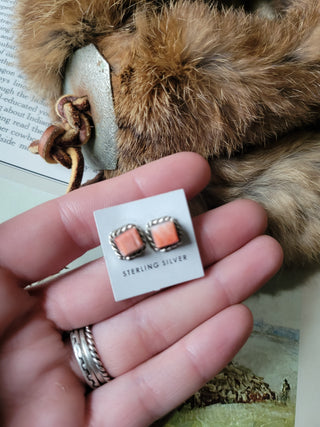 The Claudette Studs - Light Red Spiny Oyster