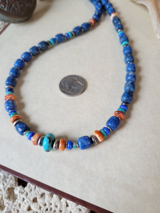 The Lorraine Lapis Necklace - Orange Spiny & Kingman