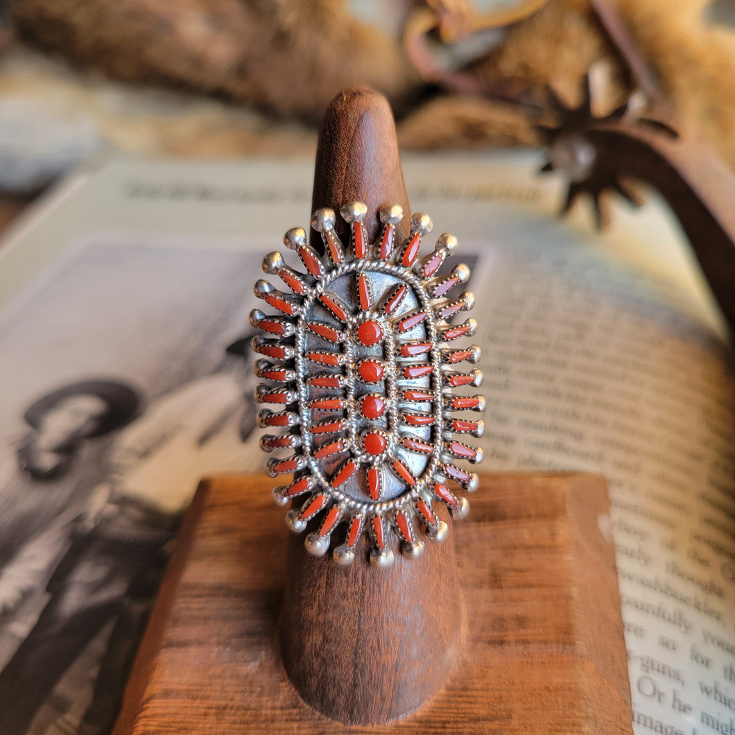 Coral Needlepoint Cluster Ring