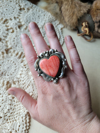 The Pecos Heart Ring - Adjustable - Red Spiny