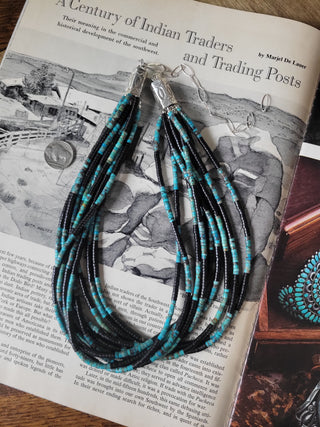 The Jamee 10 Strand Heishi Necklace - Onyx & Turquoise