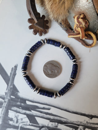 7mm Saucer & Lapis Heishi Stretch Bracelet