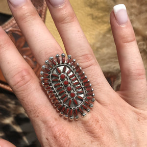 Coral Needlepoint Cluster Ring